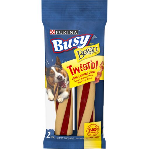 Purina Busy With Beggin' Made in USA Facilities Small/Medium Breed Dog Treats, Twist'd - (6) 2 ct. Pouches Bacon 2 Count (Pack of 6)