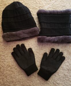 HINDAWI Winter Hat Scarf Gloves Slouchy Beanie Snow Knit Skull Cap Touch Screen Mittens Circle Scarves for Women Hat+scarf+gloves (Black) 33 81yEdS3HTtL