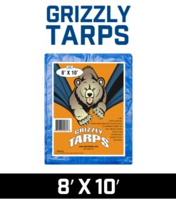 Grizzly Tarps by B-Air 8' x 10' Large Multi-Purpose Waterproof Heavy Duty Poly Tarp with Grommets Every 36", 8x8 Weave, 5 Mil Thick, for Home, Boats, Cars, Camping, Protective Cover, Blue 8' x 10' 32 81yHQJVUnFL