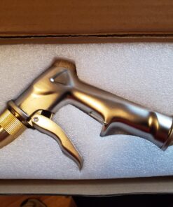 ESOW Garden Hose Nozzle, 100% Heavy Duty Metal Spray Gun with Full Brass Nozzle, 4 Watering Patterns Watering Nozzle- High Pressure Pistol Grip Sprayer for Watering Plants, Car Wash and Showering Dog Bullet Modelling Silver 26 81yLFZSDfUL