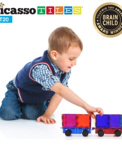 PicassoTiles 2 Piece Car Truck Construction Kit Toy Set Vehicle Educational Building Tile Magnetic Blocks Puzzle Magnets Toys with Re-Enforced Hitch and Long Bed for Girls Boys Toddler Ages 3+ PT20 34 81yMN9QB4kL