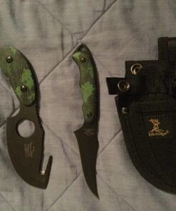 Elk Ridge-Outdoors 2-PC Fixed Blade Hunting Knife Set-Black Stainless Steel Skinner&Gut Hook Blades,Camo Coated Nylon Fiber Handles,Nylon Sheath-Hunting,Survival-ER-300CA,7-Inch/6.5-Inch Overall 44 81yOIz0jH4L