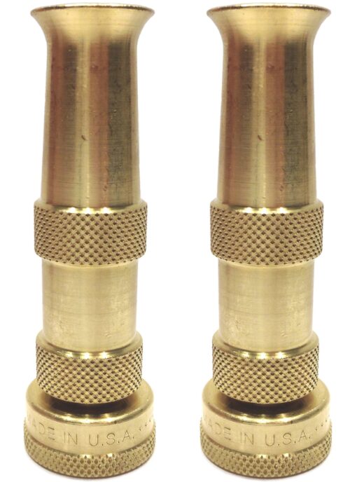 Hose Nozzle High Pressure for Car or Garden - Made in USA - Solid Brass - 2 Nozzle Set - Adjustable Water Sprayer from Spray to Jet - Heavy Duty - Fits Standard Hoses - with Gardening Secret E-Book