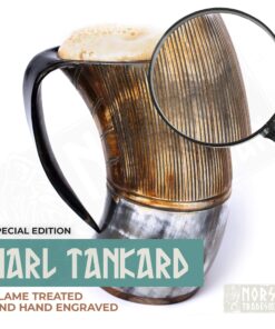 Alternative view of Norse Tradesman LG Viking Drinking Horn Mug - 100% Authentic Flame Treated Beer Horn Tankard With Engravings | The Jarl, approx. 16 oz