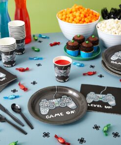 Alternative view of 144 Pack Video Game Party Supplies with Plates, Napkins, Cups, Cultery for Gamer Birthday Decorations for Boys (Serves 24)