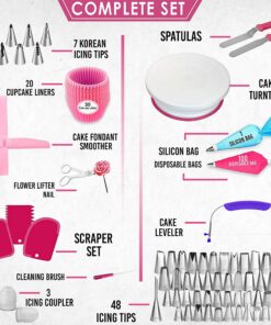 Alternative view of Gift For Women-Cake Decorating Supplies Kit for Beginners RFAQK 200PCs - Turntable with 48 Numbered Piping &7 Korean Tips(Pattern chart included)-Straight & Offset Spatula-Leveler &Baking tools 200 PCs
