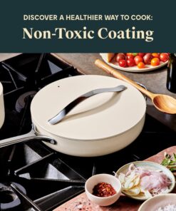 Caraway Nonstick Ceramic Cookware Set (12 Piece) Pots, Pans, 3 Lids and Kitchen Storage - Non Toxic, PTFE & PFOA Free - Oven Safe & Compatible with All Stovetops (Gas, Electric & Induction) - Cream 24 81yU6D4G gL 1