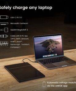 ARROE App-Enabled Laptop Power Bank 20000mAh with Accessories: USB-C PD 60W Wall Charger, International Adaptor Plugs & Laptop Connectors - Smart Charging System for All Devices 28 81yWik IGfS