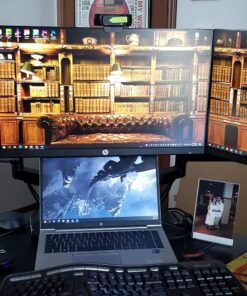 MOUNTUP Triple Monitor Stand Mount - 3 Monitor Desk Mount for Computer Screens Up to 27 inch, Triple Monitor Arm with Gas Spring, Heavy Duty Monitor Stand, Each Arm Holds Up to 17.6 lbs, MU0006 Black 51 81yZL3ZUBJL