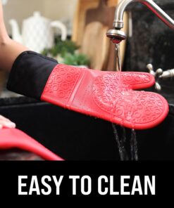 HOMWE Extra Long Professional Silicone Oven Mitt, Oven Mitts with Quilted Liner, Heat Resistant Pot Holders, Flexible Oven Gloves, Red, 1 Pair, 14.7 Inch 32 81yZWGv8YPL