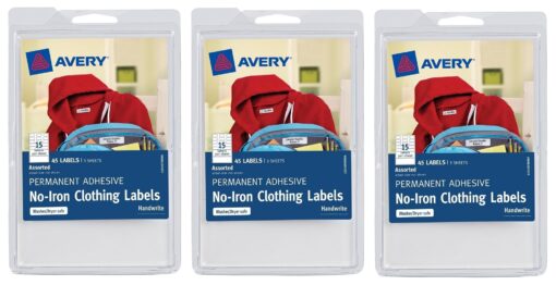 Avery No-Iron Clothing Labels, White, Assorted, Pack of 45 (40700) (3, white)