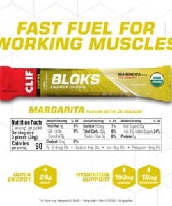 CLIF BLOKS - Margarita Flavor with 3X Sodium - Energy Chews - Non-GMO - Plant Based - Fast Fuel for Cycling and Running - Quick Carbohydrates and Electrolytes - 2.12 oz. (18 Count) Margarita w/ Sea Salt 18 81ybNwXsBxL