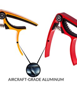 Guitar Capo (2 Pack) for Guitars, Ukulele, Banjo, Mandolin, Bass - Made of Ultra Lightweight Aluminum Metal (1.2 oz!) for 6 & 12 String Instruments - Nordic Essentials (Red + Gold) Red + Gold 17 81ygUoTHpdL