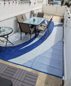 Stylish Camping 159183 9-feet by 18-feet Reversible Mat, Plastic Straw Rug, Large Floor Mat for Outdoors, RV, Patio, Backyard, Picnic, Beach, Camping (Blue/Grey) 9x18 Blue/Grey 22 81yhEyLVAfL