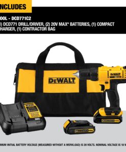 DEWALT 20V Max Cordless Drill / Driver Kit, Compact, 1/2-Inch (DCD771C2), Dewalt Yellow Compact Drill/Driver 39 81yhOHUW0SS