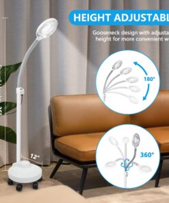 5X Magnifying Lamp LED Magnifier Light Glass Lens W/Adjustable Gooseneck, Floor Rolling Stand Facial Beauty Spa Salon Light Equipment Visual Aid 21 81yhWIO5zvL