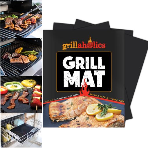 Grillaholics Grill Mats for Outdoor Grill - Set of 2 Heavy Duty & Built to Last BBQ Grill Mats - Make Grilling Easier & Keep Your Grates Looking New - The Perfect Grilling Gift