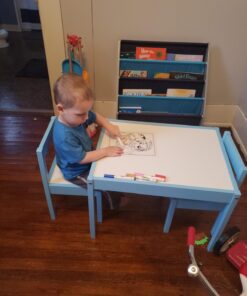 Amazon Basics 3-Piece Wood Kids Table and Chairs Set with Dry Erasable Table Top, Sky Blue, 64 x 49 x 45 cm 41 81ymAaYiirL