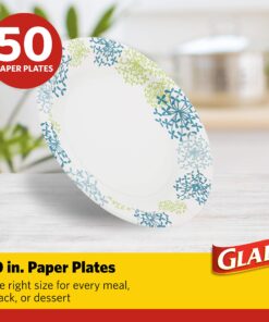Glad Round Disposable Paper Plates for All Occasions | New & Improved Quality | Soak/ Cut Proof, Microwaveable Heavy Duty | 10" Diameter, 50 Count Bulk Plates 50 Count (Pack of 1) 13 81yp2fFsHFL