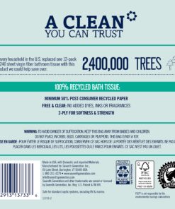 Alternative view of Seventh Generation Toilet Paper Recycled Bath Tissue 4-Pack 100% Recycled Paper 2-ply without Chlorine Bleach 12 Rolls White 12 Count (Pack of 4)