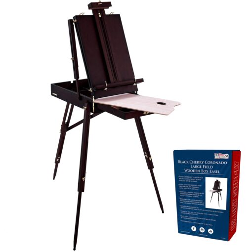 U.S. Art Supply Coronado Black Cherry Easel, Large Adjustable Wooden French Style Field and Studio Sketchbox Tripod Easel with Drawer, Artist Wood Palette, Premium Beechwood, Painting, Sketching Stand