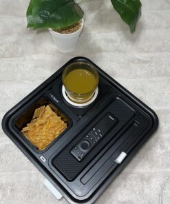 CouchConsole Original Tray - Drinks & Snacks Sofa Caddy with Armrest, Table with Phone Stand- TV Remote Control Storage and Organizer - for Living Rooms, RV, and Cars, Black/Gray Black and Gray 45 81yuRd5sHL