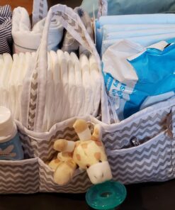 Dove Gray Chevron Storage Caddy - Chevron Print Body, Handles and Lining, Gray and White Trim, Gray and White, Two Handles, 12 in x 6 in x 8 in Dove Gray 36 81yywa6qO9L