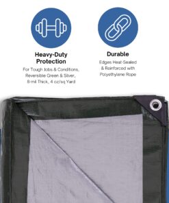 Kotap 10 x 15 Ft. Heavy-Duty Protection/Coverage Tarp, 8-mil, Reversible, Multi-Use, Waterproof, Green-Silver, 1-Pack (TGS-1015) Heavy Duty Protection, 8-mil Size: 10' X 15' 11 81z 6jdZagL