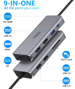 Alternative view of USB C Docking Station Dual Monitor, 9 in 1 USB C Triple Display Docking Station to Dual HDMI Adapter Displayport SD TF Card Reader 2USB 2.0, 1 USB 3.0, 100W PD for USB C Thunderbolt 3 Laptops