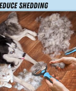 Pet Grooming Brush and Metal Comb Combo, Cat Brush Dog Brush for Shedding, Undercoat Rake for Dogs Grooming Supplies, Dematting Deshedding Brush Dogs Shedding Tool for Long matted Haired Pets, Blue 21 81z6uPusuFL