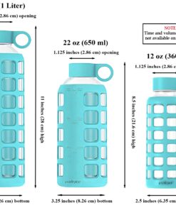 Alternative view of purifyou Premium 40/32 / 22/12 oz Glass Water Bottles with Times to Drink and Volume, Silicone Sleeve & Stainless Steel Lid Insert, Reusable for Fridge Water, Milk, Fruit Juice (Aqua Blue, 22 oz) Aqua Blue