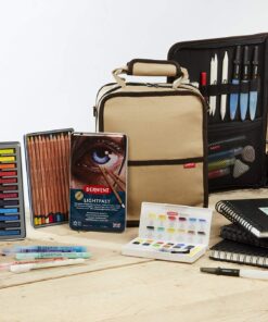 Derwent Pencil Case, Canvas Carry-All Bag Pencil Holder with Removable Shoulder Strap, Holds up to 132 Pencils and Supplies (2300671) , Brown Carry All 132 Capacity 39 81z9EzHsvcL