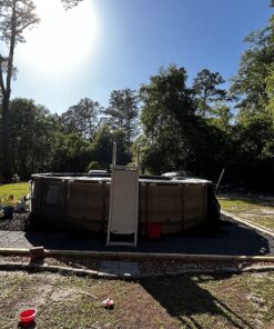 Confer Plastics 7200 Roll Guard 48" to 56" Adjustable A Frame Safety Ladder for Above Ground Outdoor Patio Swimming Pool Platform Ladder with Step Barrier, Warm Grey 41 81zGwAj9HsL