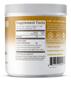 Om Organic Mushroom Nutrition Lion's Mane: Memory, Focus, Nerve Health, 100 servings, 7.14 Ounce, 200 Gram 7.05 Ounce (Pack of 1) 7 81zJdXzMLiL
