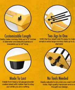 SpeedyJig Plus Paracord Bracelet & Monkey Fist Jig & Kit | Survival Bracelet Making Jig | Weave Camping Rope, Jewelry, Keychains | Craft Idea for Adults & Children | Includes Cord & Buckles Yellow Plus 22 81zJp6fL5uL