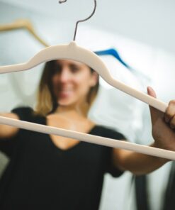 TECHZOO 50 Pack New Premium Quality Velvet Hangers Ultra Thin Non Slip Adult Felt Space Saving Hangers for Closet Heavy Duty Coat Pants Jackets Dress Hangers 360° Swivel Hook Hold Upto 10 lbs Ivory 23 81zO6Txz VL