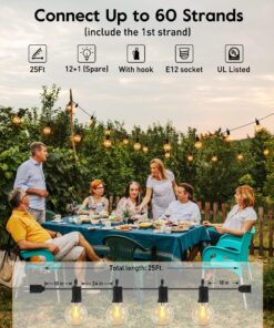 Outdoor String Lights 25 Feet G40 Globe LED Patio Lights with 13 Edison Plastic Bulbs(1 Spare), Waterproof Connectable Hanging Christmas Lights for Backyard Porch Balcony Party Xmas Decor, Black Black - LED 25 ft 23 81zOt7XrXVL