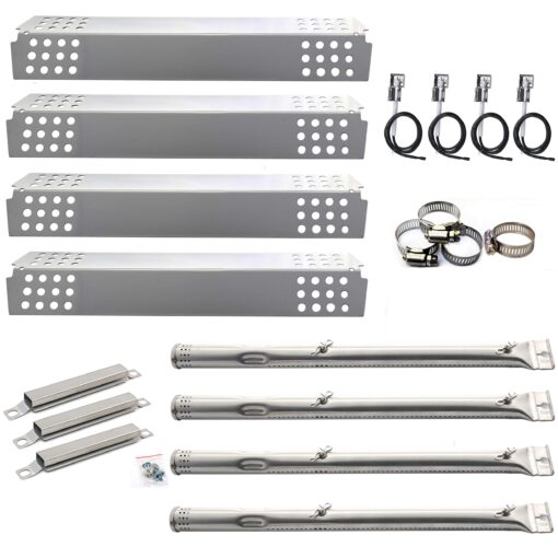 Hisencn Replacement Parts Kit for Charbroil 4 Burner 463241113, 463449914 Gas Grills, Pipe Burner Tube, Heat Plate Tent Shield, Crossover Tube for Charbroil Commercial Gas Grills 15.2"/SET