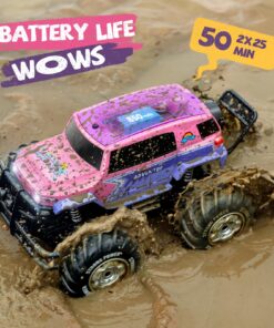 Ruko 1601AMP3 Amphibious RC Truck for Girls, IPX6 Warterproof Monster Truck, 1:10 Large Remote Control Car for All Terrain, 2 Rechargeable Batteries for 50 Min Fun Time, Gifts for Kids Pink 20 81zQhtX0xwL
