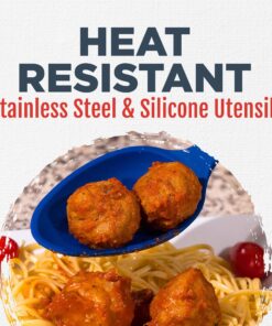 Culinary Couture 6-Piece Stainless Steel & Silicone Kitchen Utensils Set, Silicone Cooking Utensils, Heat Resistant Kitchen Cooking Utensils Set, Includes a Bonus Recipe E-Book, Blue 6 Piece - Large 21 81zSxDqkxL 1
