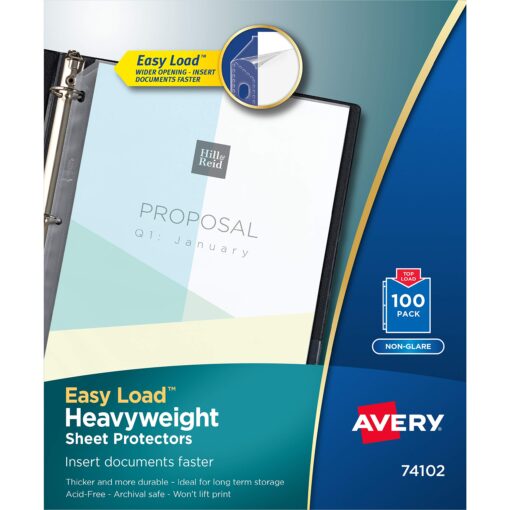 Avery Heavyweight Non-Glare Sheet Protectors, 8.5" x 11", Acid-Free, Archival Safe, Easy Load, 100ct (74102) 100 pack