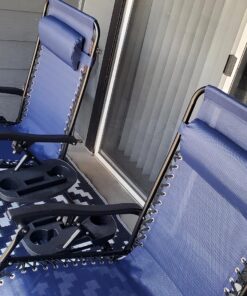 Best Choice Products Set of 2 Adjustable Steel Mesh Zero Gravity Lounge Chair Recliners w/Pillows and Cup Holder Trays, Navy Blue 38 81zV232M5aL