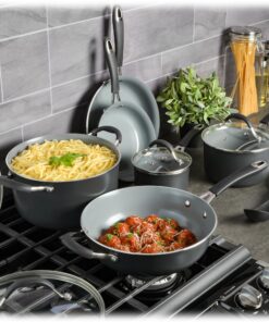 Cravings by Chrissy Teigen 10-Piece Hard Anodized Aluminum Nonstick Cookware Set (Grey) 12 81zVweoKhWL
