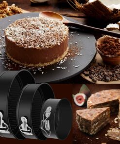 MASSUGAR Springform Cake Pan Set of 3 - Nonstick Leakproof Round Cheesecake Pan with Removable Bottom, Circle 3 Tiered 4" 7" 9 inch Spring form Pans for Baking with 50 Pcs Parchment Paper Liners Black 4-7-9 Inches 23 81zWIX9OAxL
