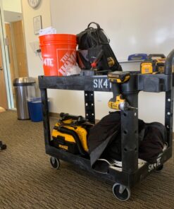 Rubbermaid Commercial Products 2-Shelf Utility/Service Cart, Medium, Lipped Shelves, Ergonomic Handle, 500 Lbs Capacity, for Warehouse/Garage/Cleaning/Manufacturing (FG452088BlA) Black 61 81zXn07kW3L