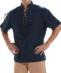 Moomphya Men's Pirate Shirt Viking Steampunk Retro Renaissance Medieval Gothic Victorian Halloween Costume Blue 3X-Large 8 81za245c OL 1