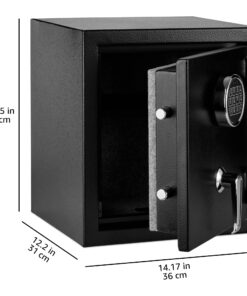 Amazon Basics Fire Resistant Security Safe with Programmable Electronic Keypad, 0.83 Cubic Feet, Black, 14.17"W x 12.2"D x 15.75"H 13 81zaB24Bd7L