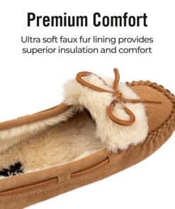 Clarks Womens Folded Tongue Suede Leather Moccasin Slipper ICH30746C - Plush Faux Fur Lining - Indoor Outdoor House Slippers For Women 8 Cinnamon 8 81zaeYajd1L