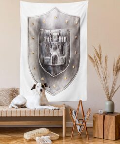 Alternative view of Ambesonne Medieval Tapestry, Old Medieval Iron Shield Middle Age Heraldic Elements Vintage Illustration, Wall Hanging for Bedroom Living Room Dorm Decor, 40" X 60", Grey White 40" X 60"