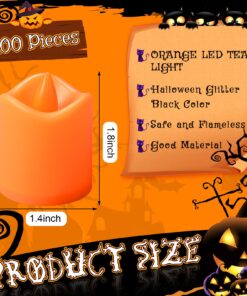 Retisee 100 Pcs Halloween Tea Light Flameless LED Candle Lights Bulk Battery Operated Votive Flickering Led Candles for Halloween Party, Fall Home Decor (Bright Orange,1.4'' x 1.4'' x 1.8'') 1.4'' x 1.4'' x 1.8'' Bright Orange 8 81zd0 w0HxL